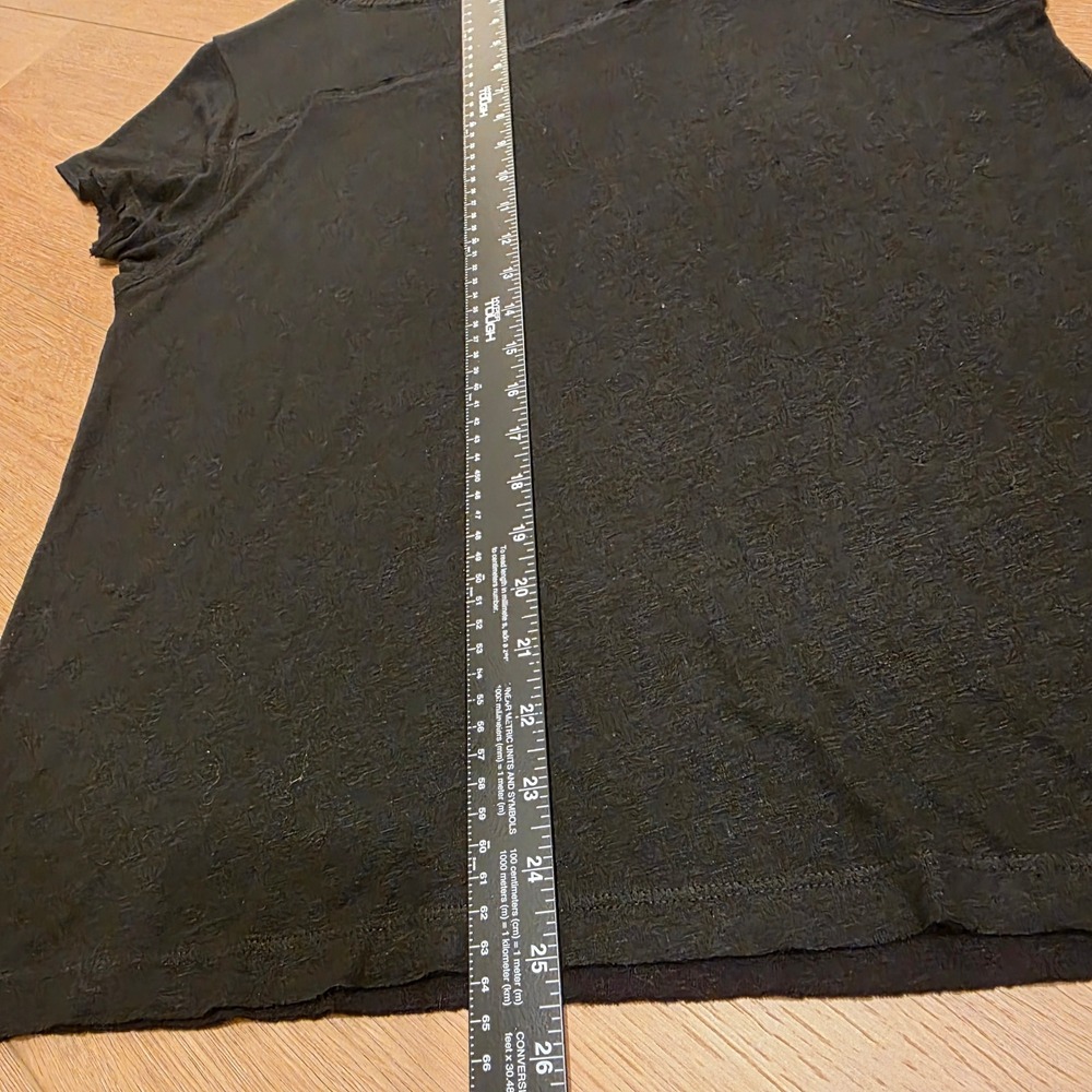 Diesel Black Short Sleeve Top Rayon Linen Blend Ribbed Neck Raw Edge Goth Y2K - Picture 12 of 13